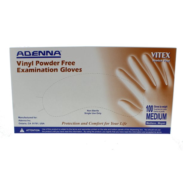 Adenna VTX995 Vitex Vinyl Exam Gloves Powder Free Medium 100/Bx Adenna VTX995 Vitex Vinyl Exam Gloves Powder Free Medium 100/Bx
